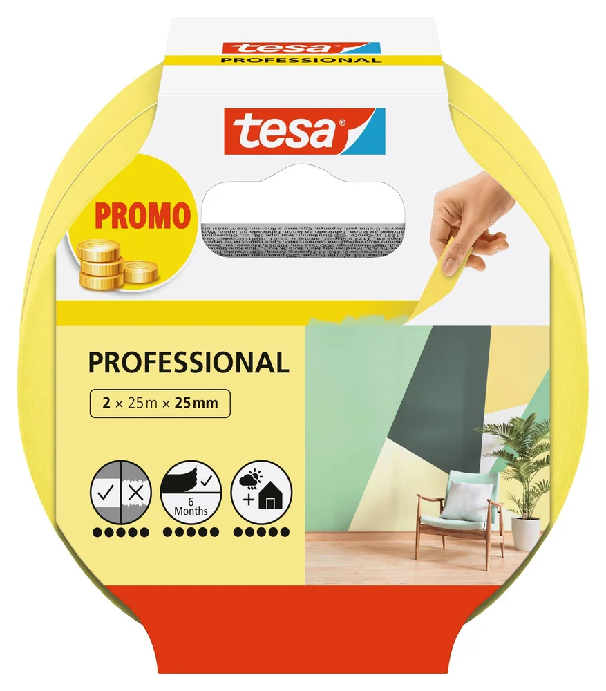 MALERTAPE 25M*25MM 2PK GUL TESA MASKERINGSTAPE PROFESSIONAL v:7592705 MALERTAPE 25M*25MM 2PK GUL TESA MASKERINGSTAPE PROFESSIONAL v:7592705