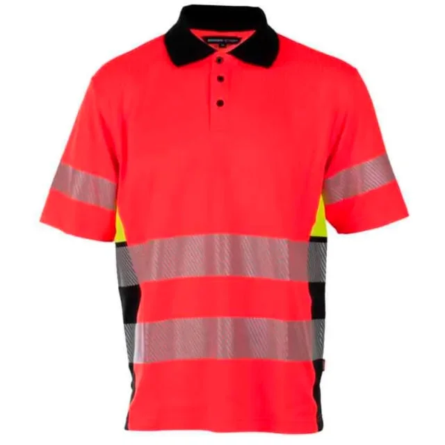 Bekken & Strøm Gjøvik piqueskjorte, HiVis kl.3, unisex, str. 3XL, rød/sort | 650906 Bekken & Strøm Gjøvik piqueskjorte, HiVis kl.3, unisex, str. 3XL, rød/sort | 650906
