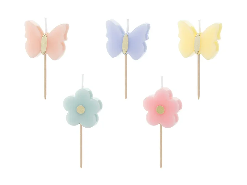 Kakelys sommerfugl/blomster på stick 3,5cm 5stk v:7136783