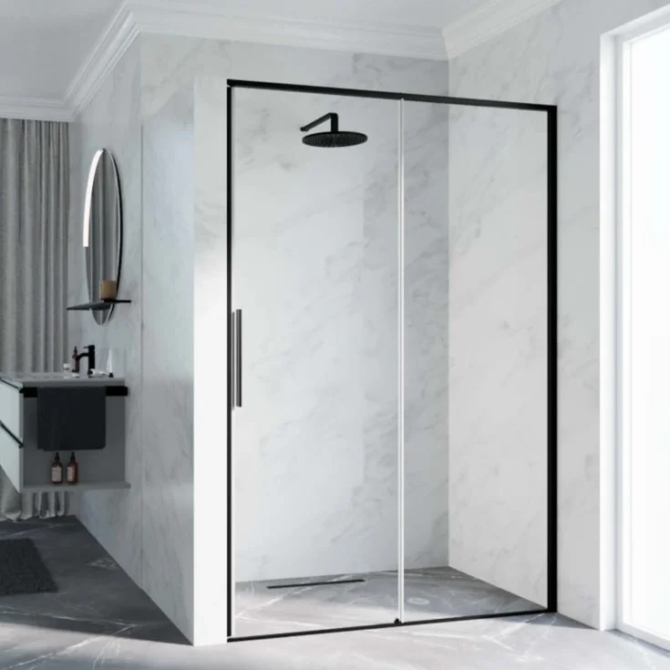 Novellini Riga 2P skyvedør venstre, 196-199 cm, klart glass, sort matt profil | RIG2P196S-1H