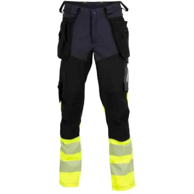 Bekken & Strøm Gjøvik 4-veis stretch håndverksbukse, HiVis kl.1, dame, str. 40, sort/gul | 611998