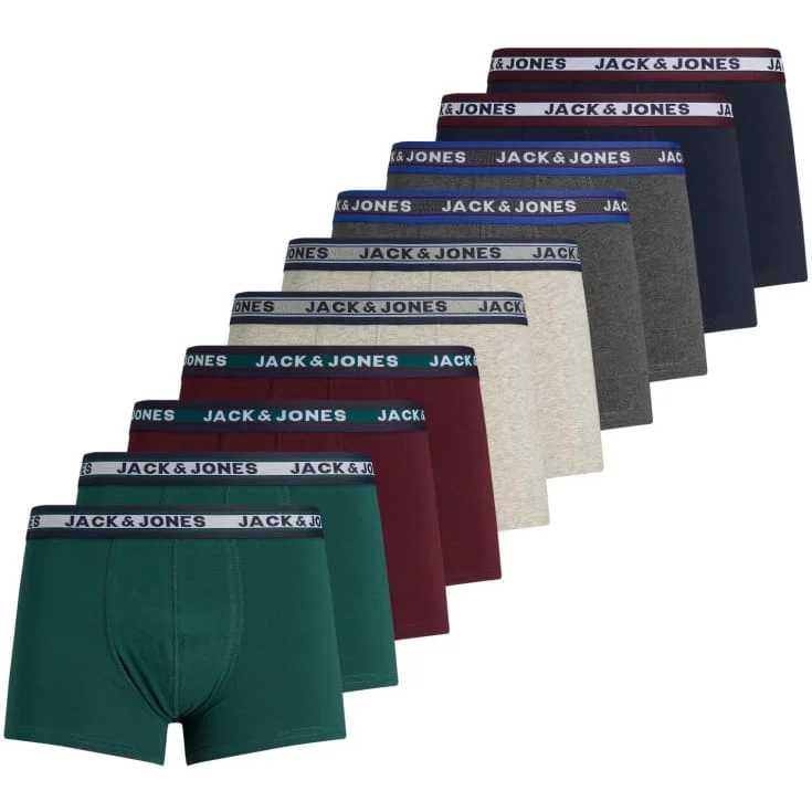 Jack & Jones Solid boxershorts 10-pak, mørkegrønn, str. M | 12189937-DarkGreyMel_M