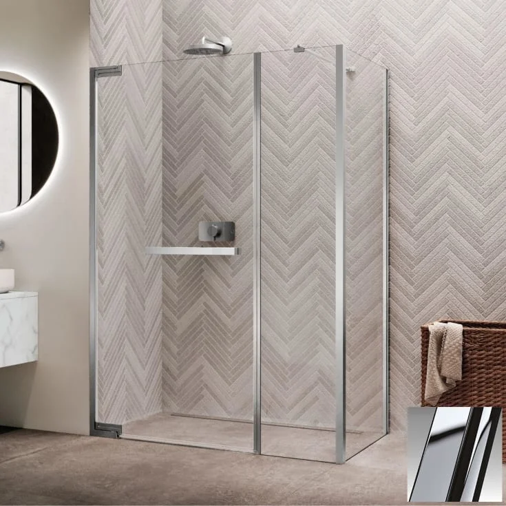 Novellini N180 GFL slagdør InLinea for hjørne, 117-120 cm, klart glass, krom profil | N180GFL118-1K