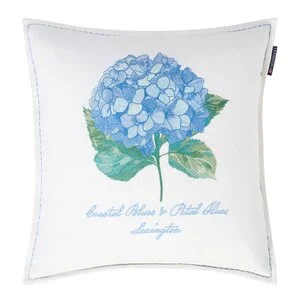Putetrekk lin/bomull 50x50 cm blomsterbrodert hvit/grønn/blå v:6726662
