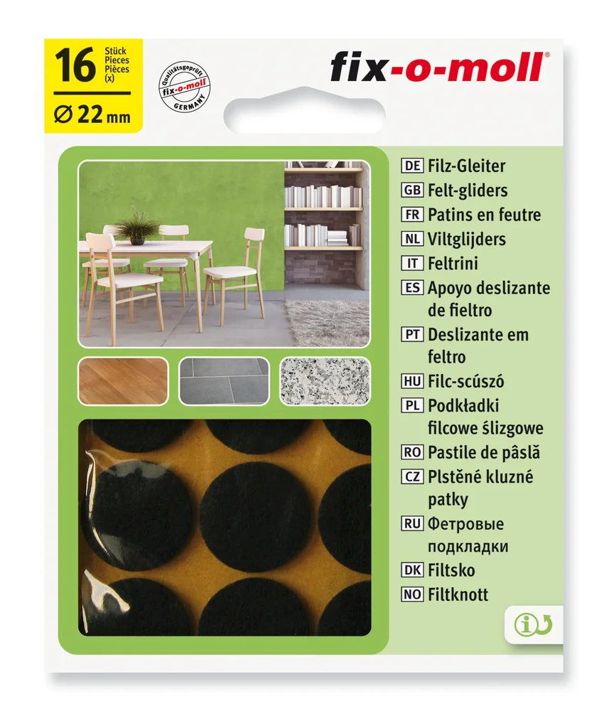 FILT TIL STOL&BORD Ø22MM BRUN 16STK FIX-O-MOLL v:7391122