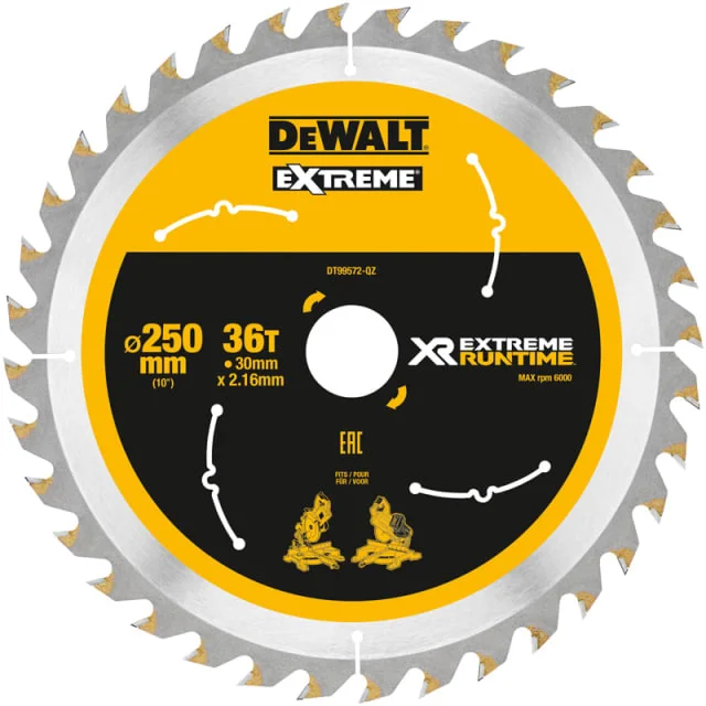 DeWalt Extreme sirkelsagklinge til akkusave, Ø250/30 mm, 36 tenner | 469429 DeWalt Extreme sirkelsagklinge til akkusave, Ø250/30 mm, 36 tenner | 469429
