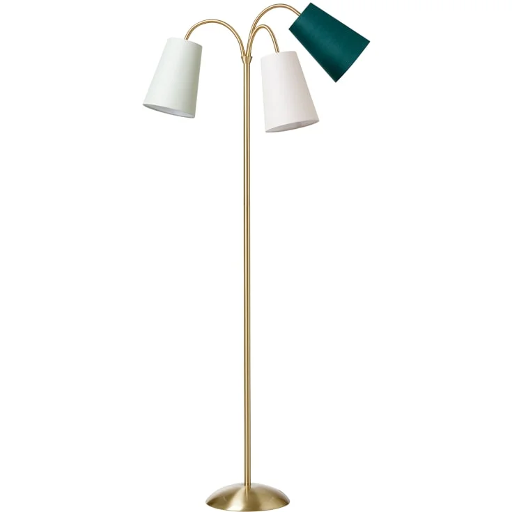 Nielsen Light Salsa gulvlampe, gull med støvete grønn, off white og flaskegrønn skjerm | 301258