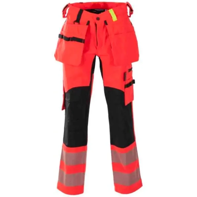 Bekken & Strøm Gjøvik håndverksbukse, HiVis kl.2, dame, str. C34, rød/sort | 648230