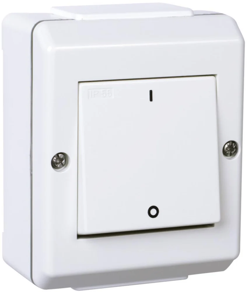 Bryter utenpåliggende kapslet 2-pol hvit IP55 v:2013542 Bryter utenpåliggende kapslet 2-pol hvit IP55 v:2013542