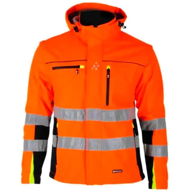Bekken & Strøm Bergset softshelljakke, HiVis kl.2, unisex, str. M, oransje/sort | 677798