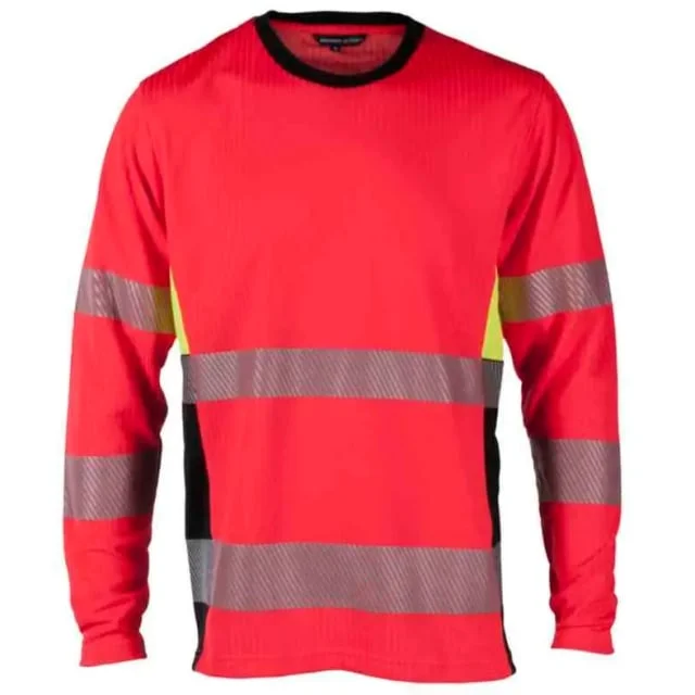 Bekken & Strøm Gjøvik T-skjorte, lang, HiVis kl.3, unisex, str. XL, rød/sort | 677267