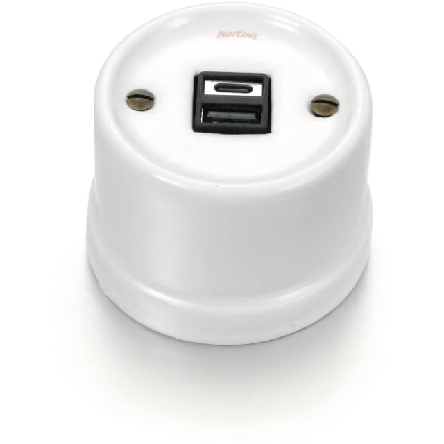 Fontini Garby dobbel USB-lader i porselen uten kabling, A+C, hvitt | 30766175 Fontini Garby dobbel USB-lader i porselen uten kabling, A+C, hvitt | 30766175