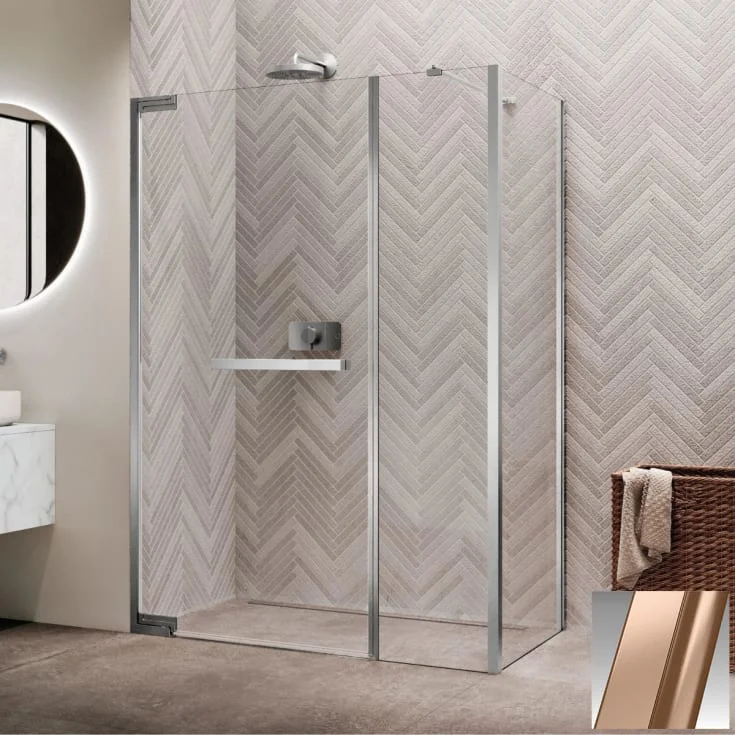 Novellini N180 GFL slagdør InLinea for hjørne, 97-100 cm, klart glass, børstet kobber profil | N180GFL98-1R