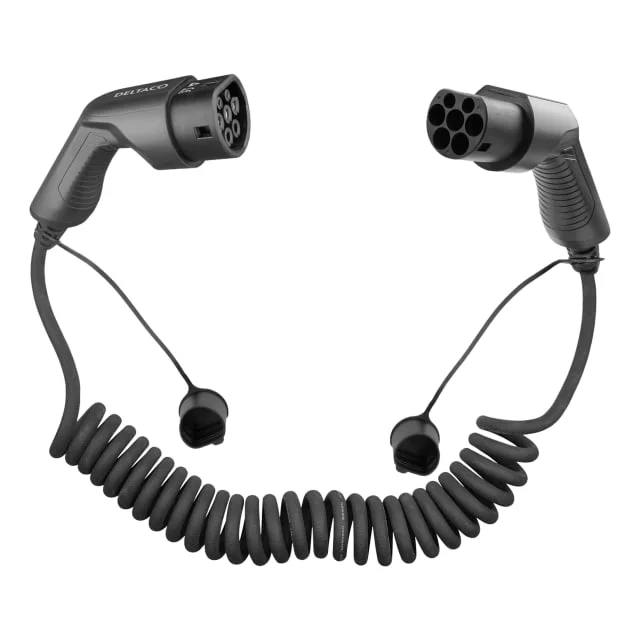 Deltaco spiral ladekabel, type 2, 3 fase, 16A, 5 meter | EV-3215-S Deltaco spiral ladekabel, type 2, 3 fase, 16A, 5 meter | EV-3215-S
