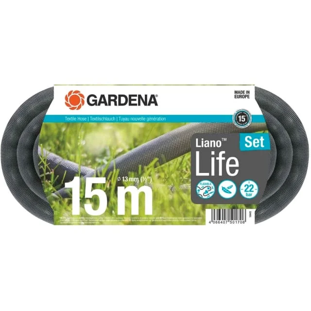 Gardena Liano hageslange, tekstil, trykkbestandig, 13 mm, 15 m, sett | 18445-20 Gardena Liano hageslange, tekstil, trykkbestandig, 13 mm, 15 m, sett | 18445-20