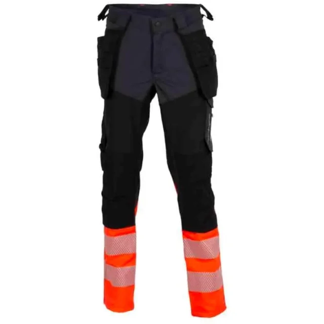 Bekken & Strøm Gjøvik 4-veis stretch håndverksbukse, HiVis kl.1, unisex, str. KB46, sort/rød | 612005