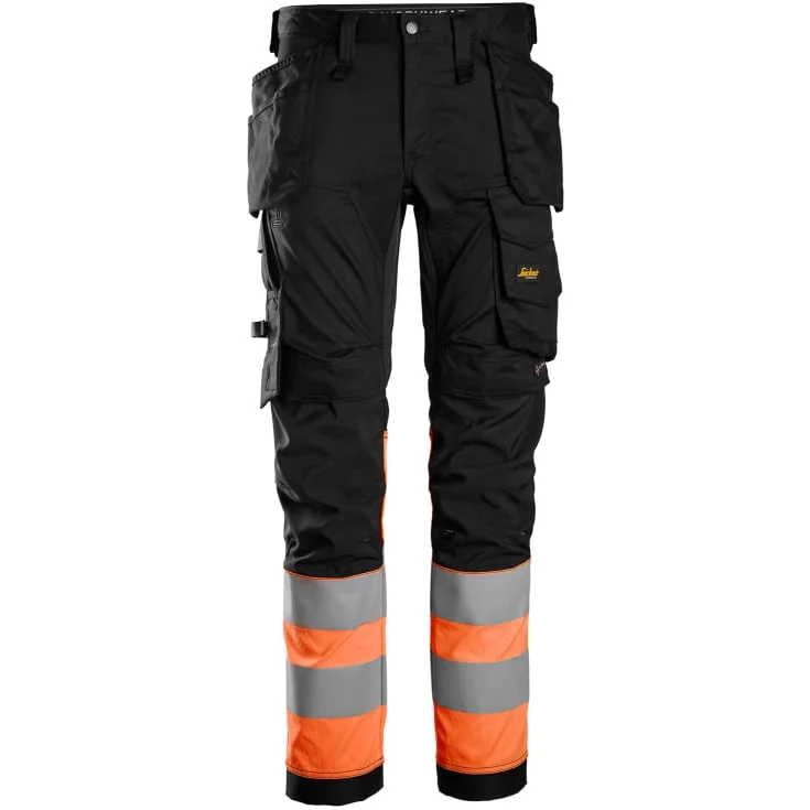 Snickers 6234 AllroundWork arbeidsbukse med stretch, sort/hi-vis oransje, str. 154 | 6234-0455_154