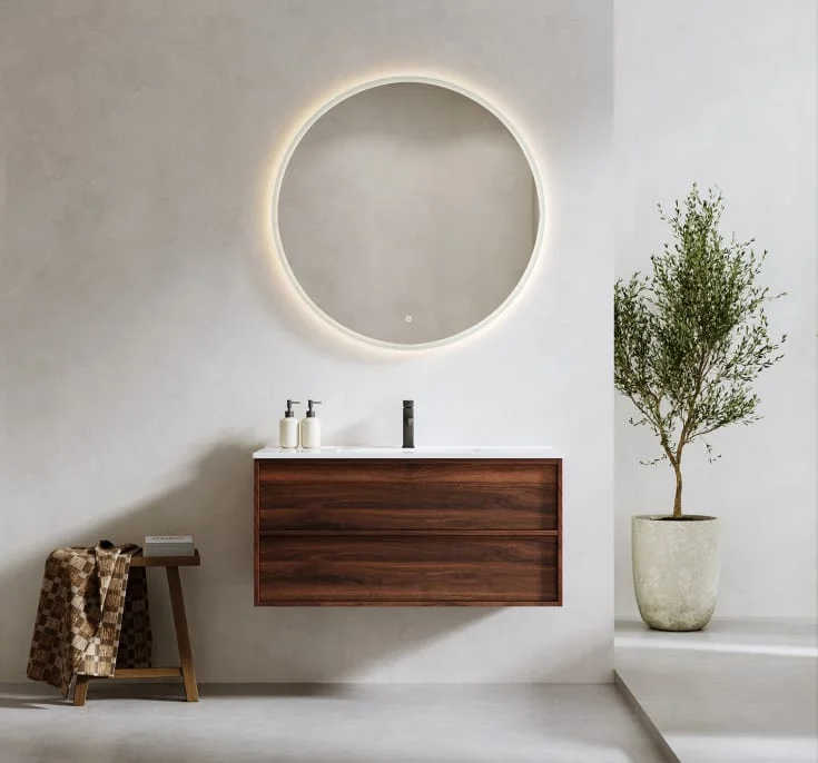 Bathlife Charm møbelpakke, med servant og LED-speil, 101×46,5×52 cm, valnøtt | 401410302 Bathlife Charm møbelpakke, med servant og LED-speil, 101×46,5×52 cm, valnøtt | 401410302