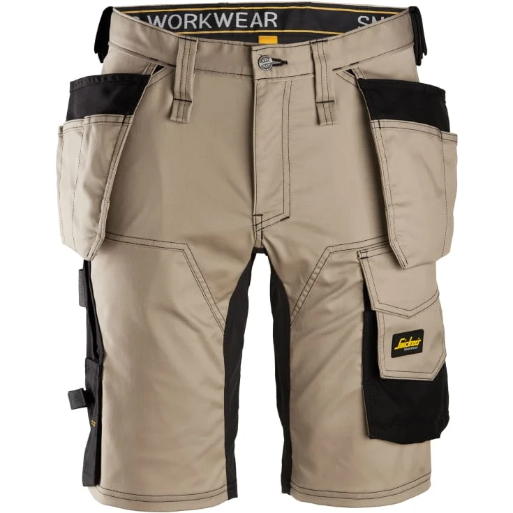 Snickers 6141 AllroundWork håndverkershorts med stretch, khaki/sort, str. 46 | 6141-2004_46
