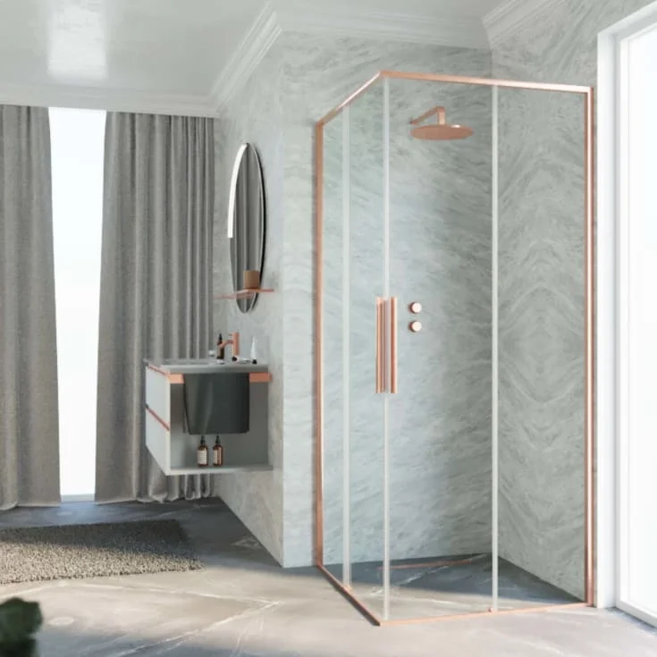 Novellini Riga A skyvedør høyre, 69-70,5 cm, klart glass, børstet kobber profil | RIGA69LD-1R