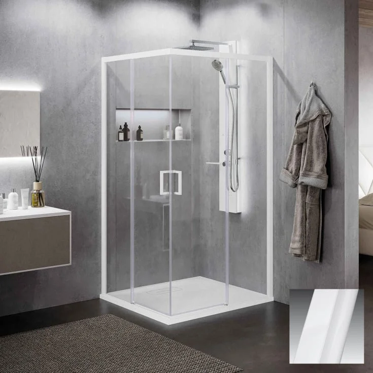 Novellini Zephyros 2.0 AH skyvedør venstre, 72-75 cm, klart glass, hvit matt profil | ZEP2AH72LS-1U