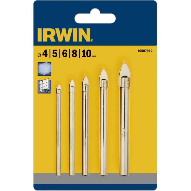 Irwin glass-, flis- og porselensbor, sett med 4, 5, 6, 8 og 10 mm | 10507912