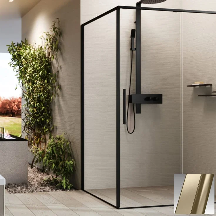 Novellini Riga F2P fastvegg høyre, 89-90,5 cm, klart glass, børstet bronse profil | RIGF2P89D-1Q
