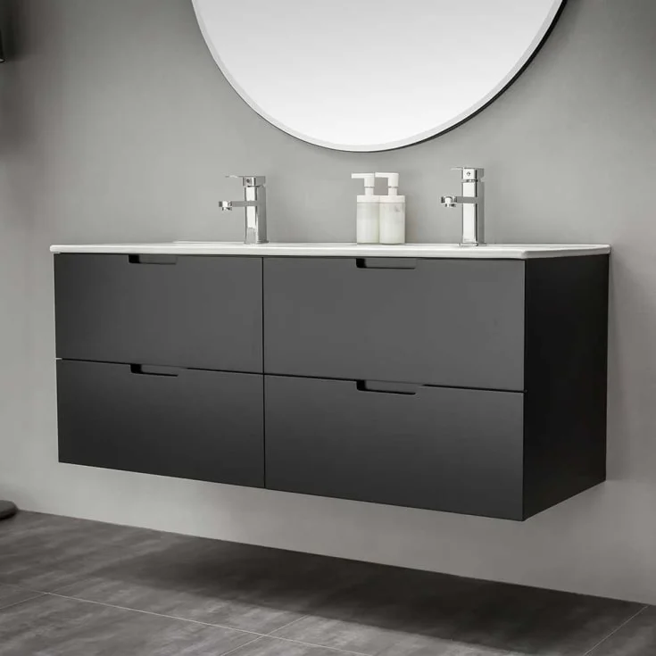 Bathlife Glädje møbelpakke, med dobbel servant, 120x46x50 cm, sort matt | 40791713