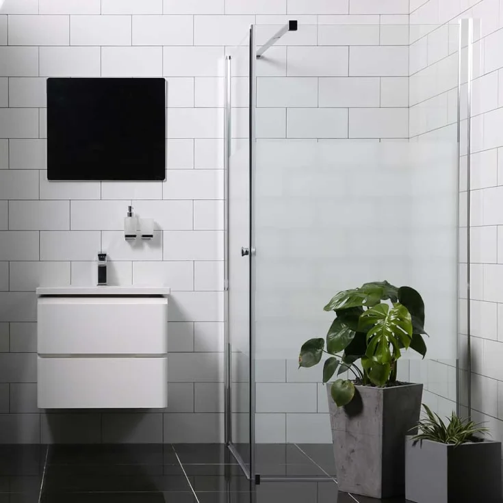 Bathlife Allsidig dusjhjørne, 90x70 cm, delvis frostet glass, sølv profil | 40790688
