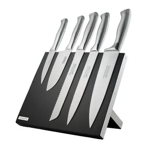 Knivsett m/magnetblokk 6 deler 36 cm stål/svart v:8345131 Knivsett m/magnetblokk 6 deler 36 cm stål/svart v:8345131