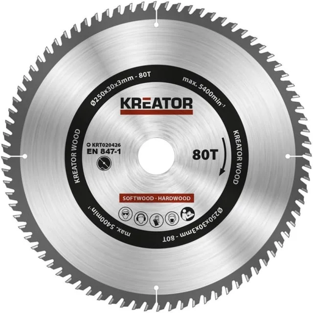 Kreator Sagblad for sirkelsag 80 tenner – Ø250 mm | KRT020426 Kreator Sagblad for sirkelsag 80 tenner – Ø250 mm | KRT020426