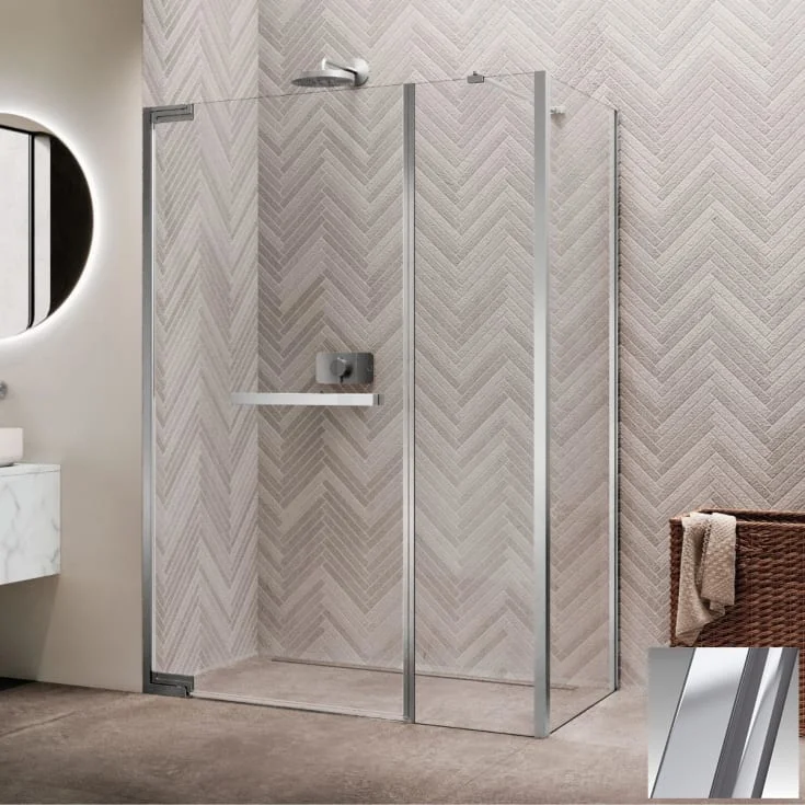 Novellini N180 GFL slagdør InLinea for hjørne, 139-142 cm, klart glass, børstet stål profil | N180GFL140-1Z