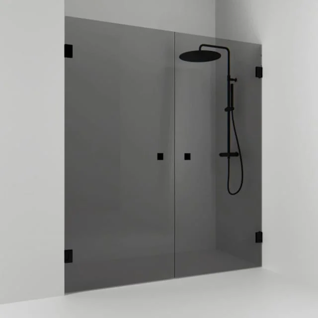 Svedbergs 180° dusjnisje rett, 176,5 cm, røykfarget glass, sort matt profil | 685818