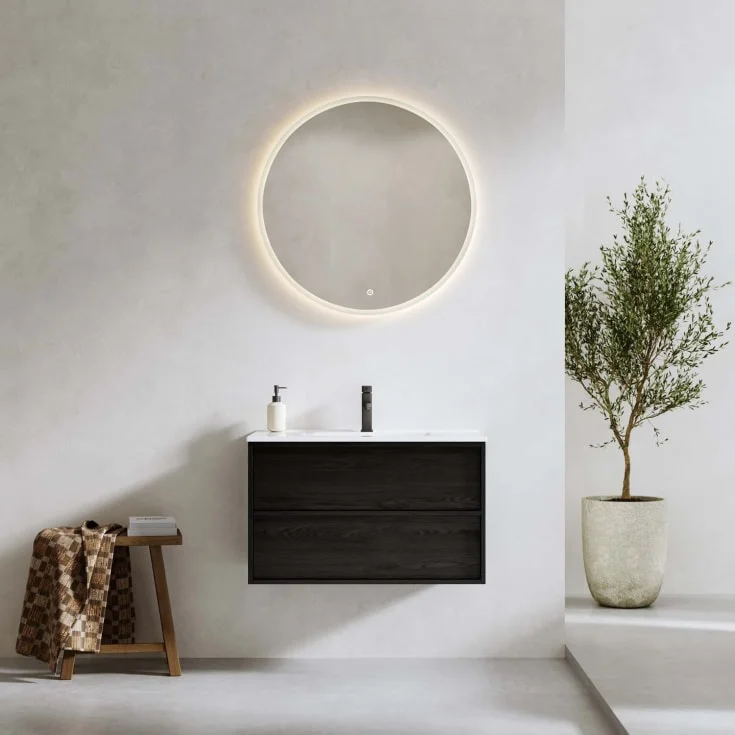 Bathlife Charm møbelpakke, med servant og LED-speil, 81×46,5×52 cm, sort eik | 401410309 Bathlife Charm møbelpakke, med servant og LED-speil, 81×46,5×52 cm, sort eik | 401410309