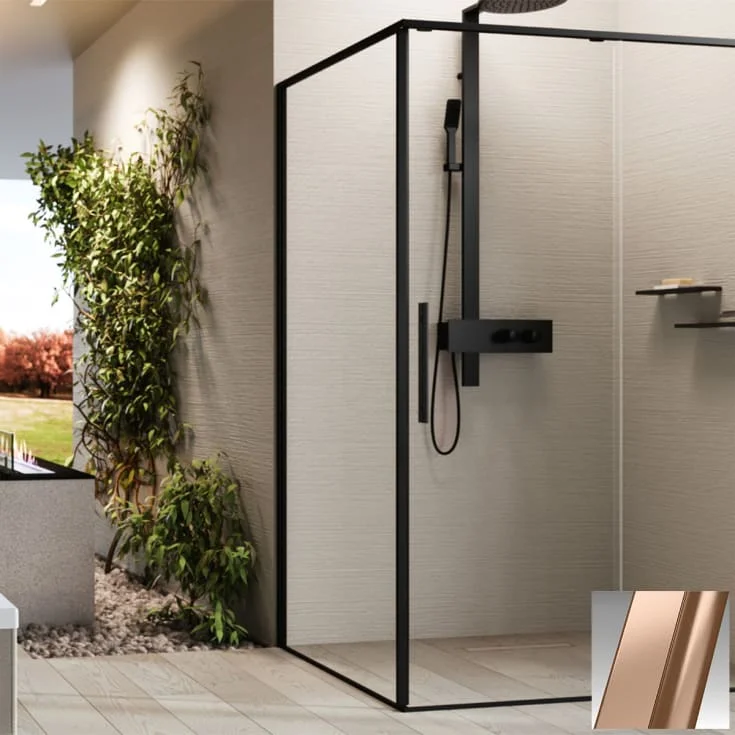 Novellini Riga F2P fastvegg høyre, 107,5-109 cm, klart glass, børstet kobber profil | RIGF2P107D-1R