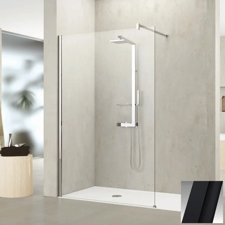 Novellini Kuadra H fastvegg, 87-90 cm, klart glass, sort matt profil | KUADH90-1H