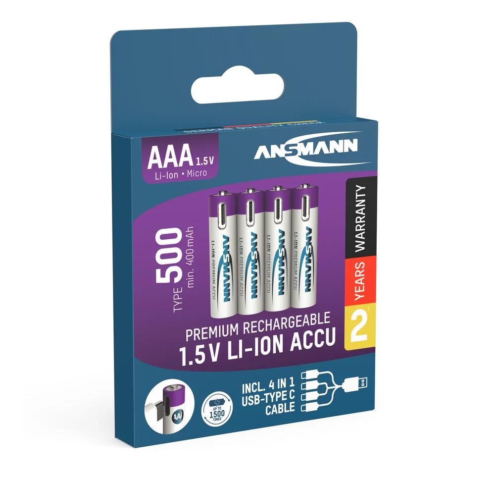 Batteri AAA 4stk oppladbare med USB-C port og ladekabel v:5623576 Batteri AAA 4stk oppladbare med USB-C port og ladekabel v:5623576