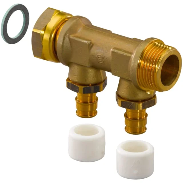Uponor Aqua PLUS Q&E fordeler, med 2 avstikk og løpende mutter | 046162215