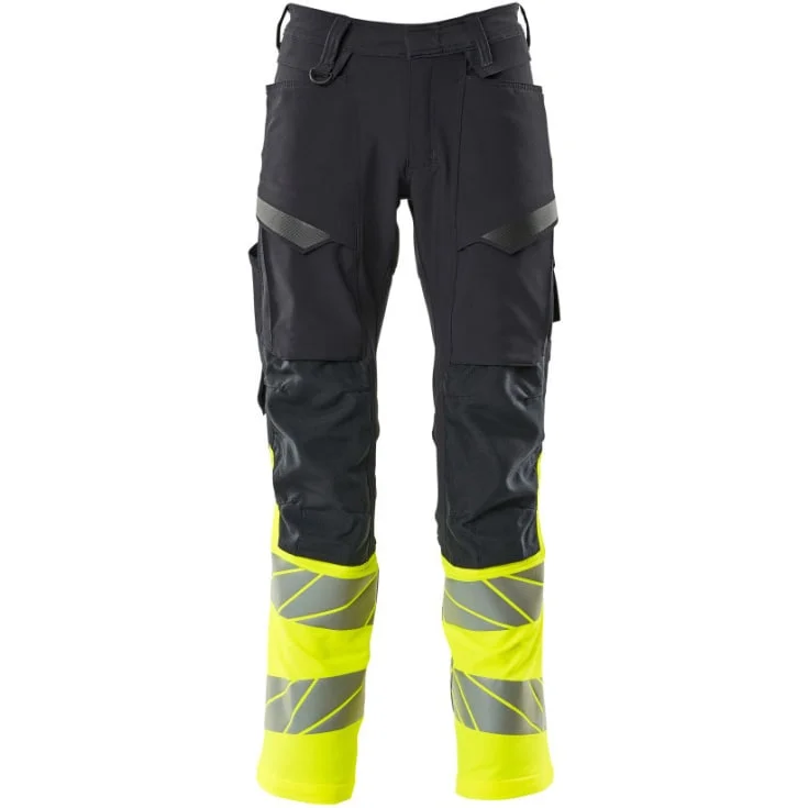 Mascot Accelerate Safe arbeidsbukser med stretch, marineblå/hi-vis gul, str. 82C48 | 19879-711-01017_82C48